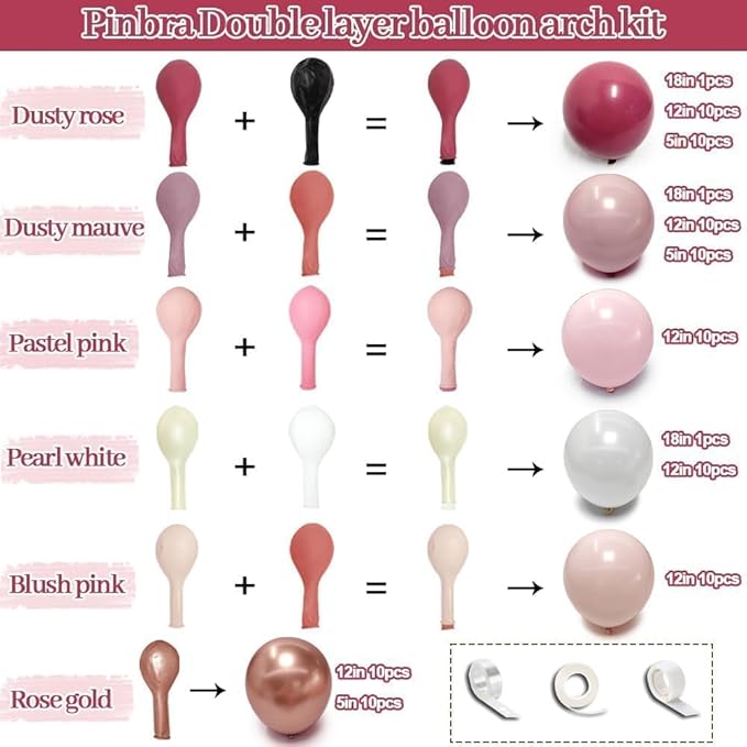 Dusty Rose Balloon Garland Double Stuffed Dusty Pink Mauve Balloons Light Pink Pearl White Cream Boho Balloon Arch Kit for Girls Women Birthday Baby Shower Bridal Engagement Party Decorations