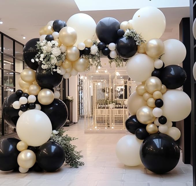 Double Stuffed Matte Black Balloons Different Sizes Latex Premium Black Balloon Arch Garland Kit for Birthday Graduation Wedding Baby Shower Halloween Party Decor