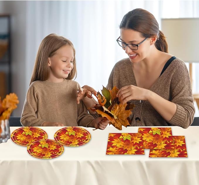 Egami 40pcs Thanksgiving Party Supplies,include 20 Dessert plate and 20 Napkin,Thanksgiving Party Plate Napkin Set，Used for Maple Leaf Party Decoration