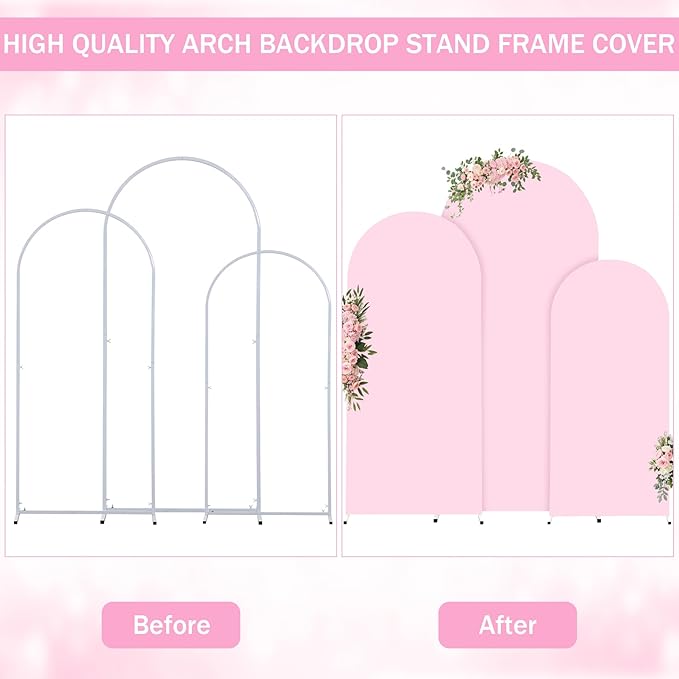 (7.2FT, 6.6FT, 6FT) Wedding Arch Cover Set of 3 Pink Spandex Fitted Arch Cover for Round Top Chiara Backdrop Stand Covers for Birthday Party Banquet Photo Background Decoration