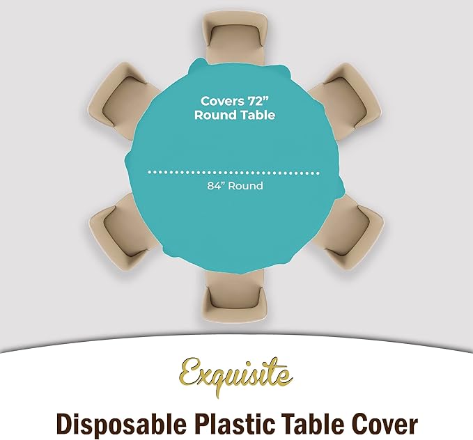 Party Solids 6-Pack Premium Plastic Tablecloth 84in. Round Plastic Table Cover - Aqua…