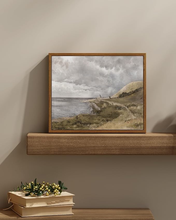 InSimSea Framed Canvas Wall Art Vintage Decor, Coastal Wall Art Seaside Landscape Paintings, Rustic Farmhouse Wall Decorations for Living Room Office Bedroom Decor, 11"x14"