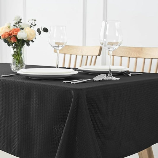 maxmill Tablecloth Weaved Texture Stain Resistant Waterproof, Wrinkle Resistant Washable Table Cloth, Fabric Table Cover for Dining Room, Indoor Outdoor Use, Rectangle 70 x 120 Inch, Black