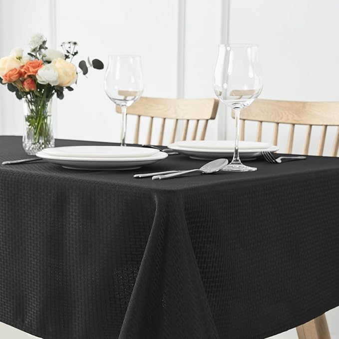 maxmill Square Tablecloth Water Resistance Antiwrinkle Spill Proof Weaved Texture Table Cloth, Decorative Fabric Table Cover for Banquet Parties Event Holiday Dinner, 70 x 70 Inch, Black