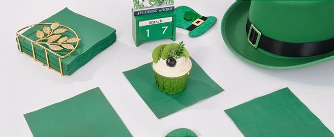 FLOWERCAT 100-Count 2-Ply Dark Green Napkins - Green Napkins Disposable Premium Quality - 5" x 5" Green Paper Napkins for Easter Party & St. Patrick's Day,Bar,Weddings,Birthday