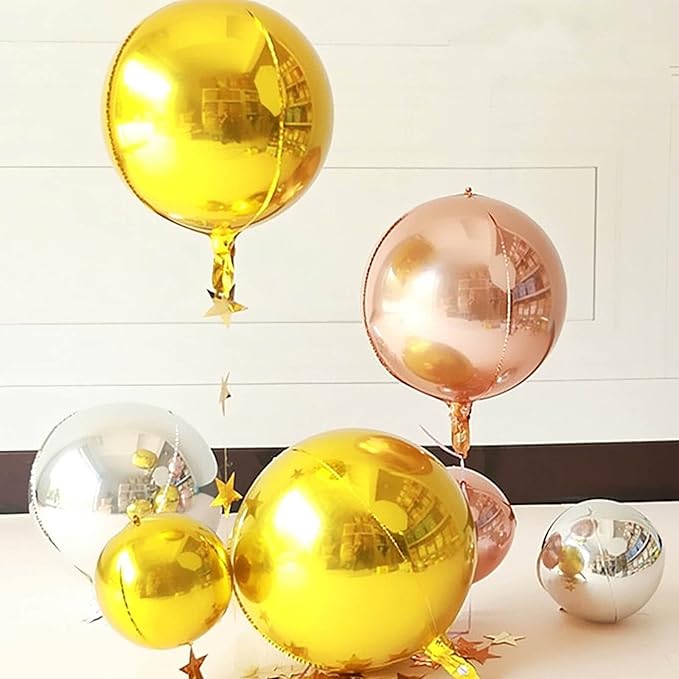 6 Pack Gold Balloons 22 Inch 4D Big Round Foil Balloons Gold Metallic Balloons for Wedding Birthday Bridal Shower Baby Shower Decorations Party Supplies