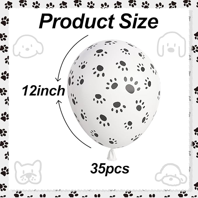 Dog Paw Print Balloons, Cute Puppy Pet Theme Birthday Latex Balloons for Boys Girls, Black White Dog Party Decorations Supplies for Kids Children Dogs Lover Farm Animal Theme Baby Shower Party Decor