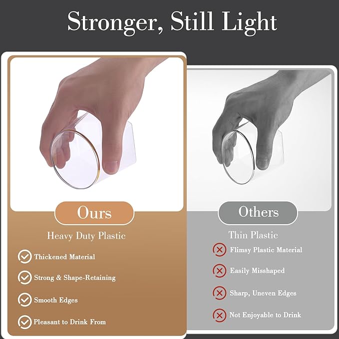 48 Pack Plastic Glasses – 24 x 9oz Stemless Champagne Flutes & 24 x 12oz Stemless Wine Glasses – Elegant Disposable Shatterproof Cup – BPA-Free Drinkware for Weddings, Parties (Gold Rim Diamond)