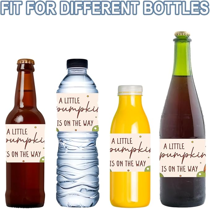 100Pcs A Little Pumpkin Is on The Way Baby Shower Water Bottle Labels Waterproof Wrappers for Fall Baby Shower Decorations and Party Drink Stations