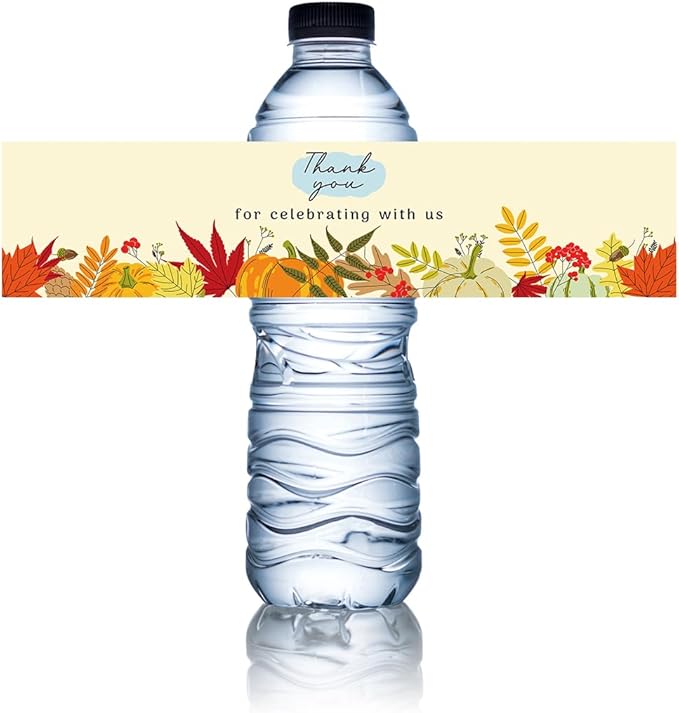 100Pcs Fall Thank You for Celebrating with Us Water Bottle Labels Fall Water Bottle Labels Sticker for Wedding Bridal Baby Shower Thanksgiving Birthday Party Table Decoration Supplies