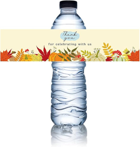 100Pcs Fall Thank You for Celebrating with Us Water Bottle Labels Fall Water Bottle Labels Sticker for Wedding Bridal Baby Shower Thanksgiving Birthday Party Table Decoration Supplies