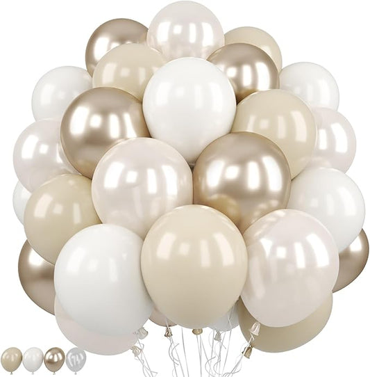 Beige White Pearl Balloons, 50PCS Nude Metallic Champagne Gold Cream White Double Stuffed Balloon Neutral Ballons for Birthday Boho Wedding Anniversary Engagement Party Decoration