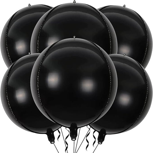 6 Pack Black 22 Inch 4D Foil Balloons Big 360 Degree Round Sephere Mylar Balloons Mirror Finish Metallic Balloons for Wedding,Birthday,Bachelorette,Baby Shower Decorations Party Supplies