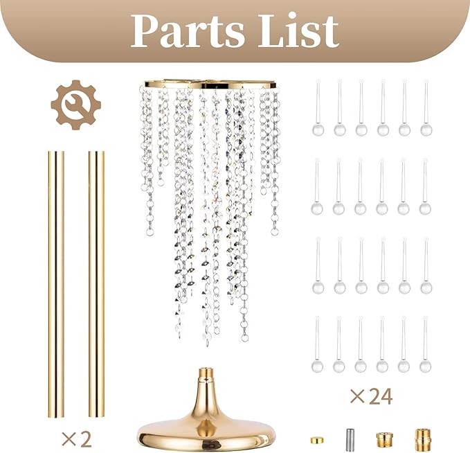 Sziqiqi Flower Centerpieces for Wedding Tables Metal - Tall Vases with Chandelier Crystal Beads for Head Table Gold Flower Stand for Wedding Reception Party Events Road Lead