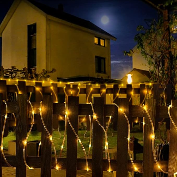 Solar Rope Light 33FT 100L IP65 Weatherproof Outdoor LED Copper Fairy String Tube Lights for Party Garden Porch Yard Home Wedding Vacation Daily Holiday Tree Decoration Lighting (Warm White)