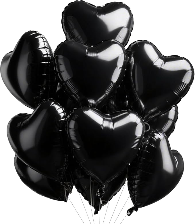 TONIFUL 15Pcs 18 Inch Black Heart Balloons Black Heart Shape Foil Mylar Balloons Decoration for Birthday Valentine's Day Wedding Bridal Shower Anniversary Engagement Party Supplies