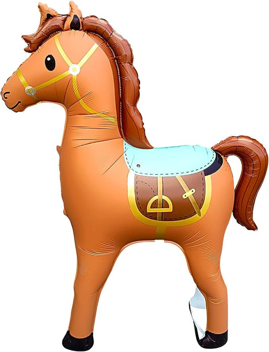 58" Jumbo Standing Animal Horse Foil Balloon,3D Noble Inflatable Horse Party Decoration,Western Cowboy Themed Equestrian competition performance Birthday Party Supplies (Brown)