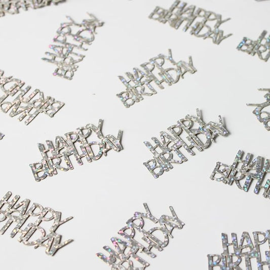 100PC Confetti Happy Birthday Table Decorations - Silver Table Scatters for Disco/Music Themed Birthday Anniversary Party Supplies
