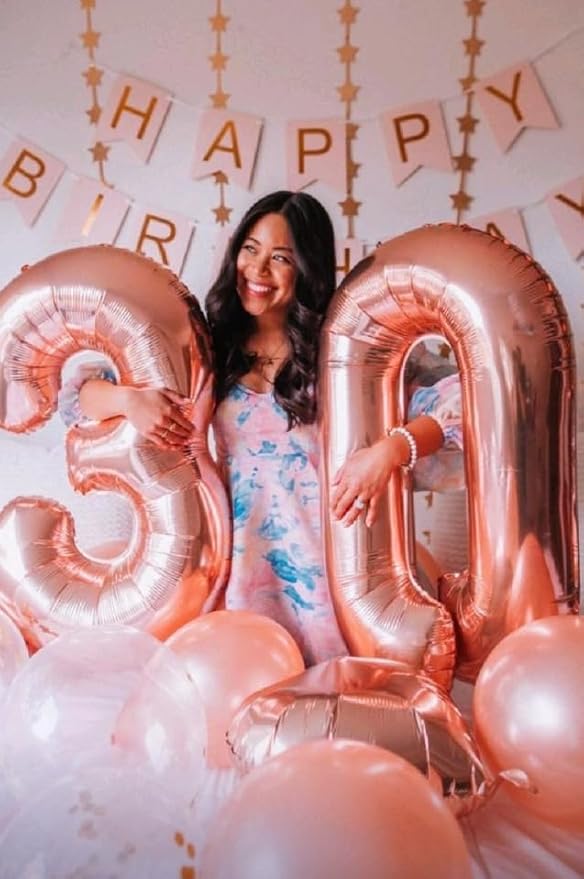 Large 40 Inch Rose Gold 3 Number Balloon, 3 13 23 30 33 36 38 Rose Gold Birthday Party Decorations, Numbers Three Foil Balloons for Anniversary Party Graduations Celebration Supplies