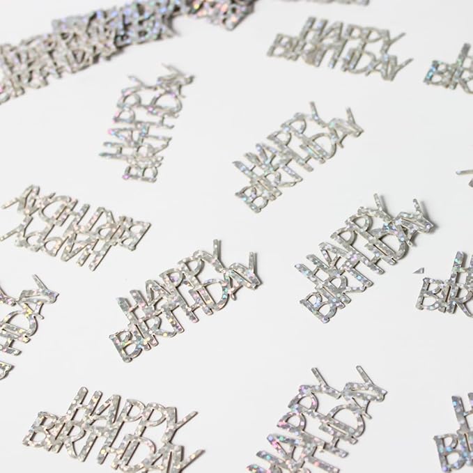 100PC Confetti Happy Birthday Table Decorations - Silver Table Scatters for Disco/Music Themed Birthday Anniversary Party Supplies