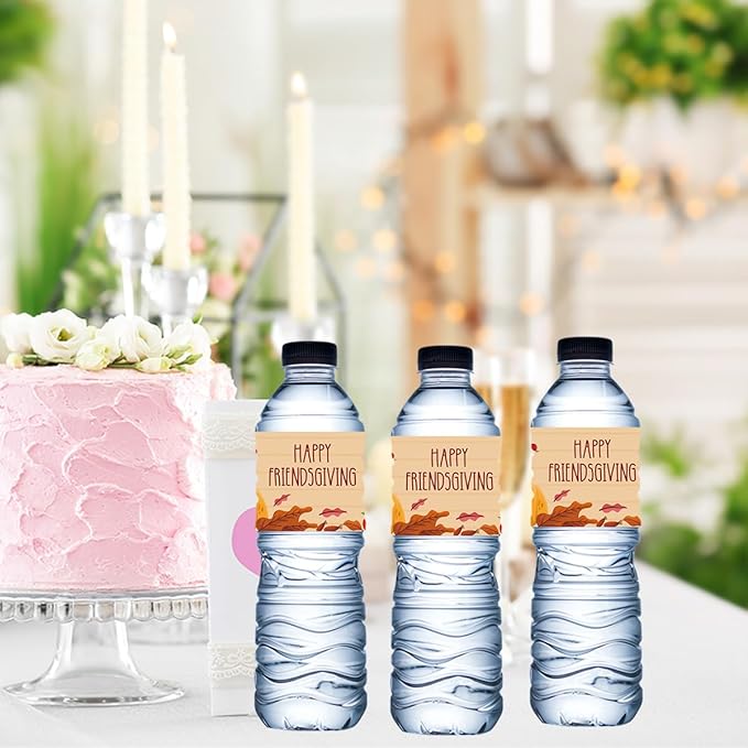 100Pcs Happy Friendsgiving Water Bottle Sticker Labels Decorations Waterproof Wrappers for Friends Party Thanksgiving Day Party Supplies