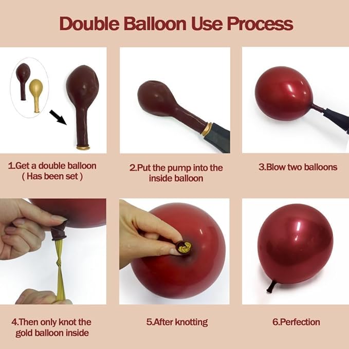 Burgundy Black Balloon Arch Kit Double Stuffed Nude Maroon Ruby Wine Red Apricot Balloon Garland with Metallic Gold Latex for Birthday Anniversary Christmas New Year Women Party Decoration