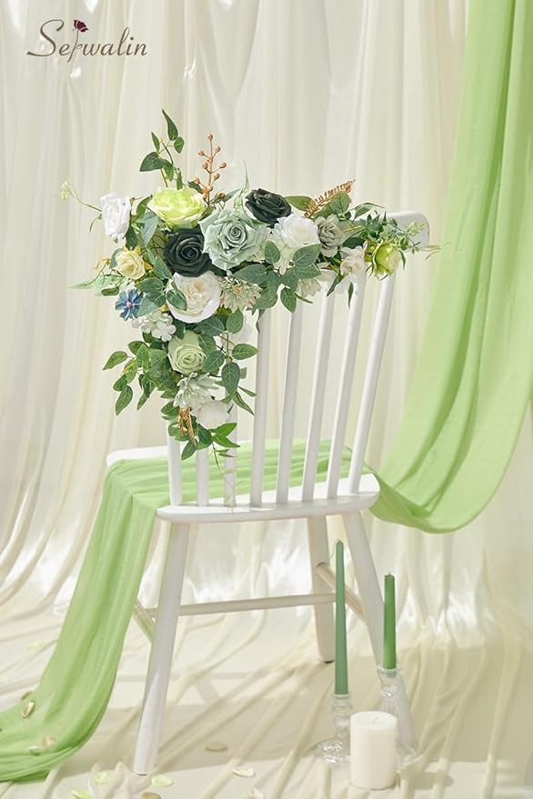 Serwalin Artificial Silk Flowers Green, Fake Flowers Stems for DIY Wedding Bouquets, Baby Shower Centerpieces, Cake Decor, Birthday Party & Home Decor