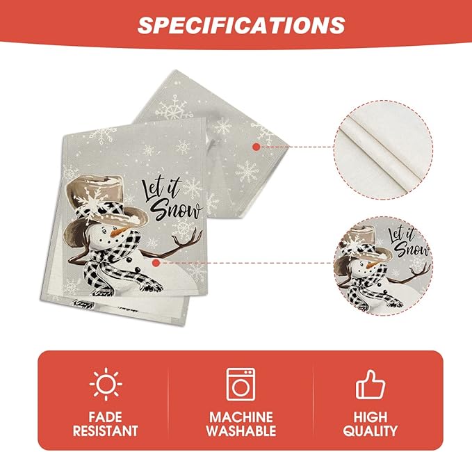 Artoid Mode Grey Snowman Snowflake Let it Snow Christmas Table Runner, Seasonal Winter Kitchen Dining Table Decor for Home Party Indoor 13x120 Inch