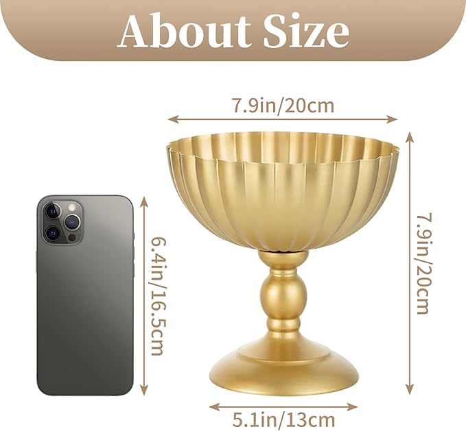 Sziqiqi Urn Vase for Wedding Centrepiece: 7.9in Gold Compote Bowl Vase Table Decorations - Floral Arrangement Pots Set of 10 - Metal Decorative Vases for Party Reception Dinner Table