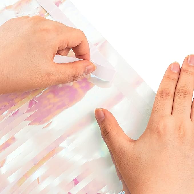 BRAVESHINE Party Decorations Iridescent Foil Fringe Backdrops - 2 Pack 3.2 x 6.5 ft Holographic Tinsel Photo Booths Pros Streamer Curtains for Easter Girl Birthdays Engagement Unicorn Parties - Clear