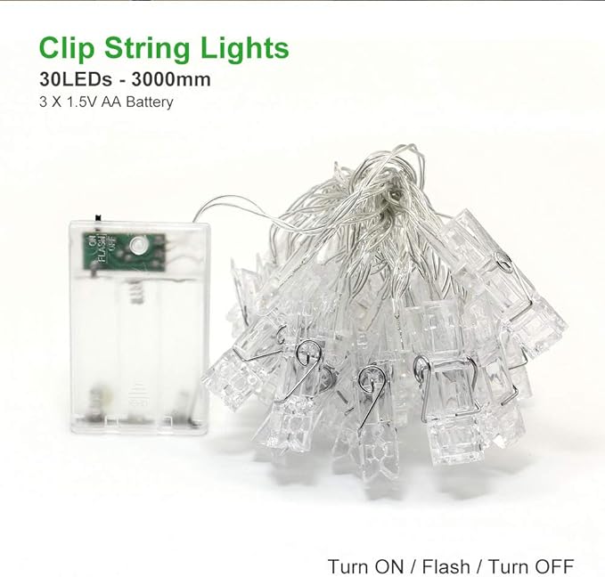 Dopheuor Photo Clip String Lights LED Fairy Clip String Lights Hanging Photo Pictures Battery Operated for Gifts Patio Christmas Bedroom Wedding Birthday Party Halloween Festival Decor (no Battery)