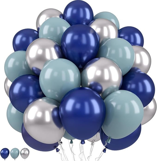 Navy Blue Silver Balloons, Dusty Blue Silver Balloons 12 Inch Retro Blue Latex Balloons for Boho Birthday Baby Shower Party Wedding Bridal Shower Anniversary Graduations Decorations Supplies