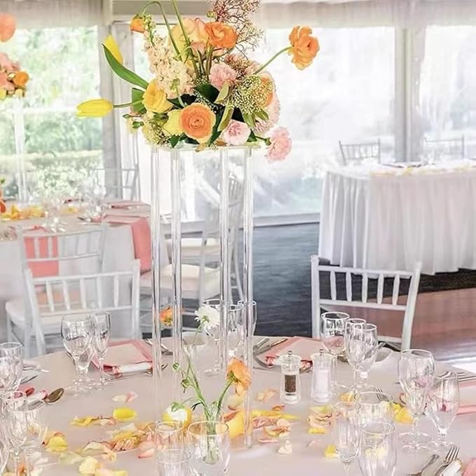 10 Pcs Wedding Centerpieces Acrylic Vases Clear Column Flower Vase Stands 7.87'' x 7.87'' x 31.5'' Rectangular Flower Display Table Stands for Wedding Party Events Reception Table Decor