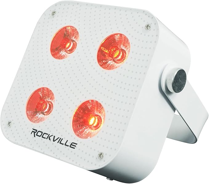 Rockville MINI RF4 V2 White LED Wash Up Light RGBWA+UV, Compact, App, Remote Control, LCD, Wireless DMX, Rechargeable, Perfect for DJ/Party Lighting