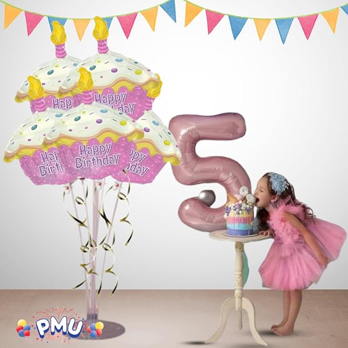 PMU Happy Birthday Pink Cupcake Shape 18 Inch Mylar-Foil Balloon Pkg/10