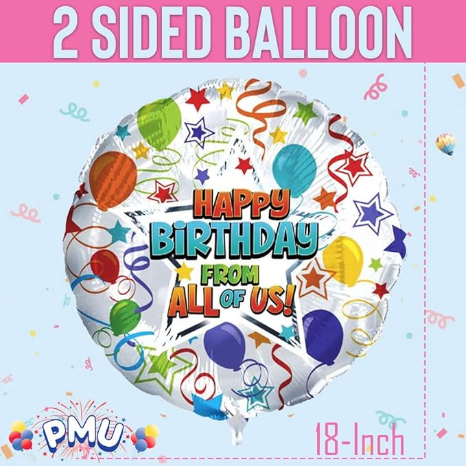PMU Happy Birthday from All of Us 18 Inch Mylar-Foil Balloon Pkg/10