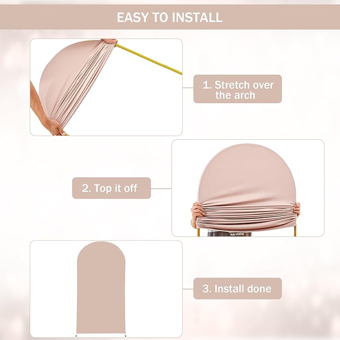 (7.2FT, 6.6FT, 6FT) Wedding Arch Cover Set of 3 Nude Spandex Fitted Arch Cover for Round Top Chiara Backdrop Stand Covers for Birthday Party Banquet Photo Background Decoration