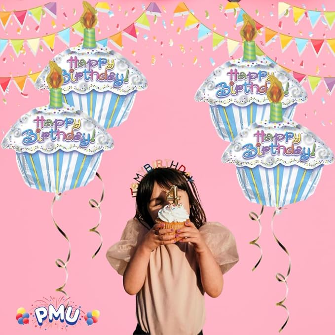 PMU Happy Birthday Petite Cupcake Shape 18 Inch Mylar-Foil Balloon Pkg/1