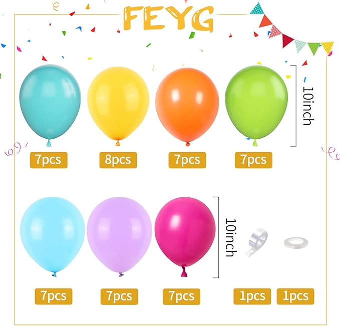 Rainbow Balloons, 50PCS Multicolor Rainbow Balloons Arch in Blue Green Purple Yellow Orange Hot Pink Latex Balloons For Birthday Wedding Baby Shower Engagement DIY Balloons Decoration Party Supplies