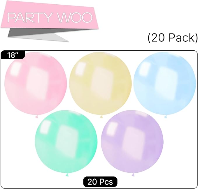 PartyWoo Pastel Balloons 20pcs 18 Inch Pastel Rainbow Latex Balloons for Baby Shower Gender Reveal Engagement Bachelorette Easter Bridal Shower Anniversary Retirement Birthday Party Decorations