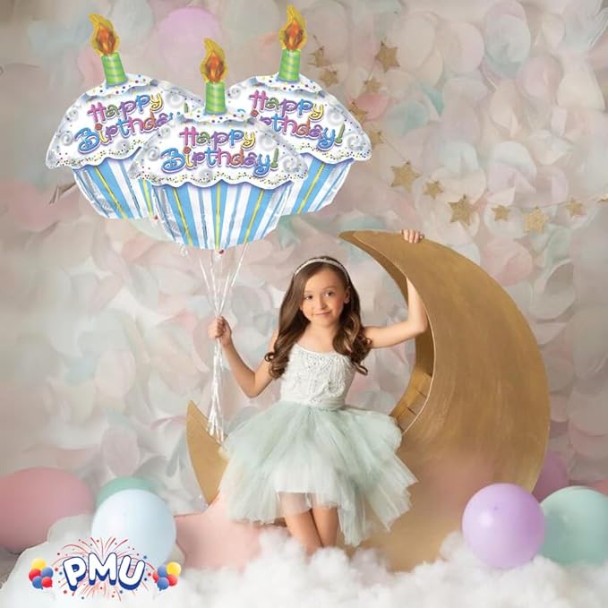 PMU Happy Birthday Petite Cupcake Shape 18 Inch Mylar-Foil Balloon Pkg/25