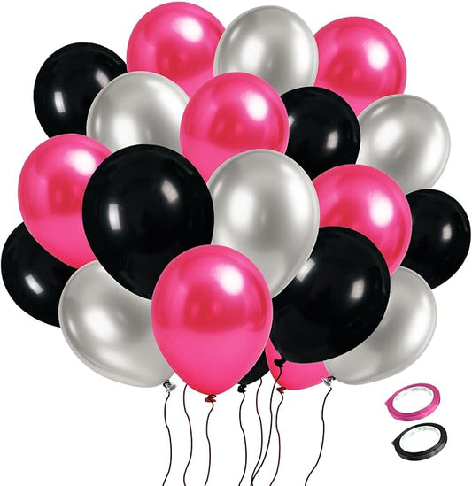 Gender Reveal 30 Pcs Balloons Set,Birthday Party Hot Pink Decorations 12 Inch Hot Pink and Black Latex Balloons Black Pink Party Supplies for Birthday Wedding Anniversary