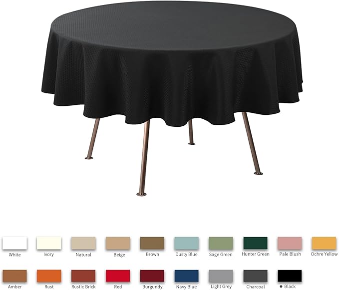 maxmill Round Weaved Texture Design Tablecloth Spill-Proof Wrinkle Free Soft Washable Table Cloth for Circular Table Cover, for Dining Room Buffet Banquet Parties Holiday Dinner, 90 Inch Black