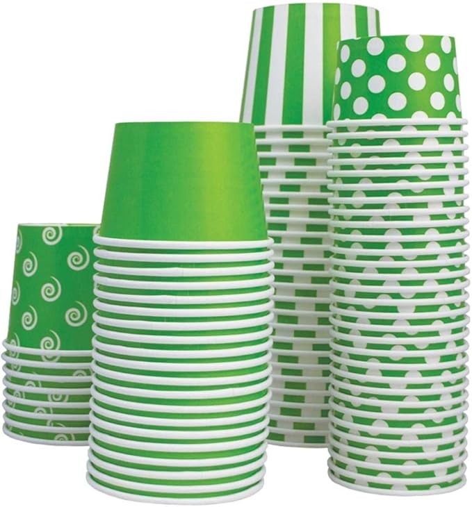 UNIQ 1000-Count 12 oz Polka Dot Paper Ice Cream Cups Green Color | Disposable Dessert Bowls for Weddings, Parties | Frozen Dessert Supplies