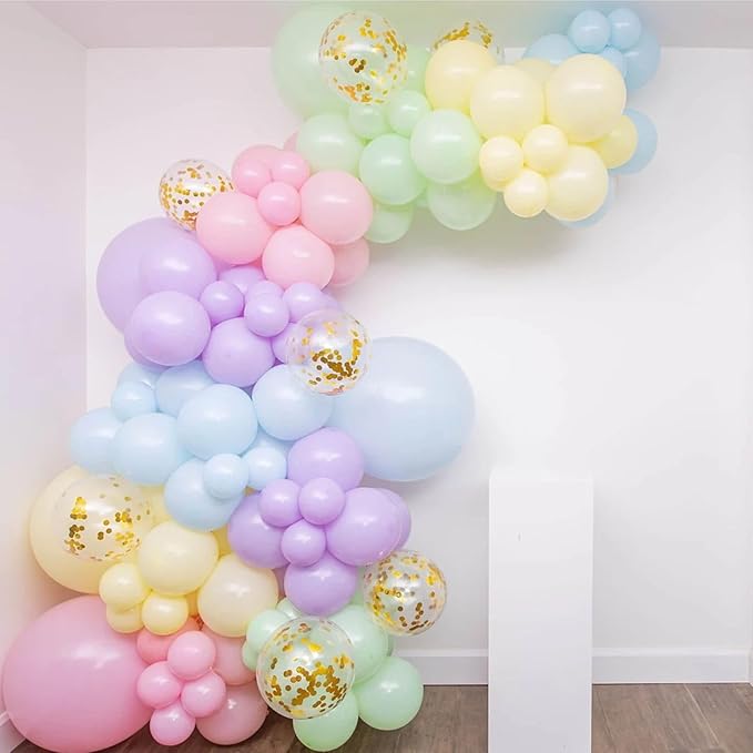 Pastel Balloons 12 Inch Pastel Rainbow Balloons 35Pcs Multicolor Colorful Macaron and Gold Confetti Balloon Set for Girls Easter Engagement Wedding Anniversary Baby Shower Birthday Party Decorations