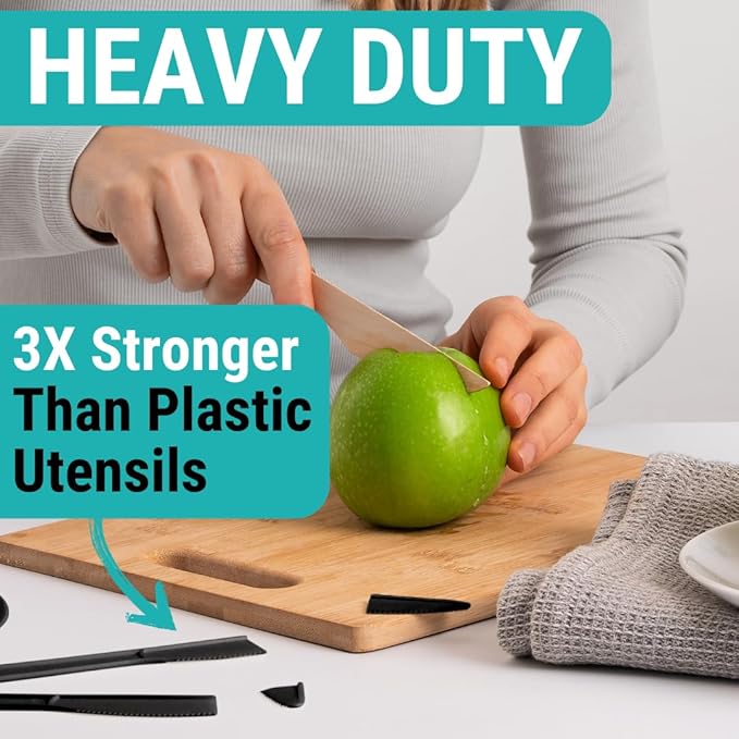 300pcs Disposable Wooden Cutlery Set (150 Forks, 100 Spoons, 50 Knives) Our Heavy Duty Compostable Wood Utensils is FSC Certified Protecting Forests. Zero Plastic Cutlery For Any Occasion