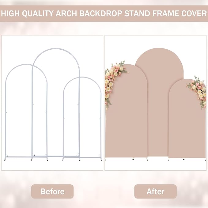 (7.2FT, 6.6FT, 6FT) Wedding Arch Cover Set of 3 Nude Spandex Fitted Arch Cover for Round Top Chiara Backdrop Stand Covers for Birthday Party Banquet Photo Background Decoration