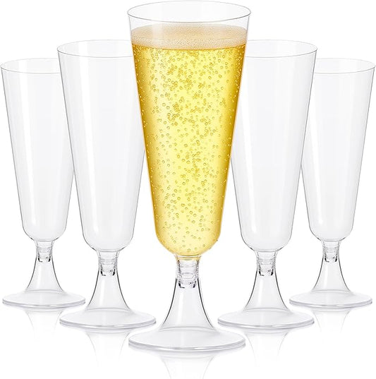 50 Pack Clear Plastic Champagne Flutes, 5 Oz Disposable Champagne Glasses, Unbreakable Acrylic Mimosa Glasses Wedding Cocktail Cups for Engagement Birthday Graduation Party Decorations Supplies