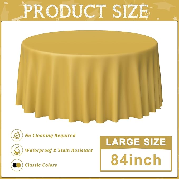 MASHAN 12 Pcs Black and Gold Plastic Tablecloths Bulk,84 Inch Disposable Round Party Table Cloth Waterproof Table Cover for Birthday Wedding Anniversary Graduation Party Decorations Supplies