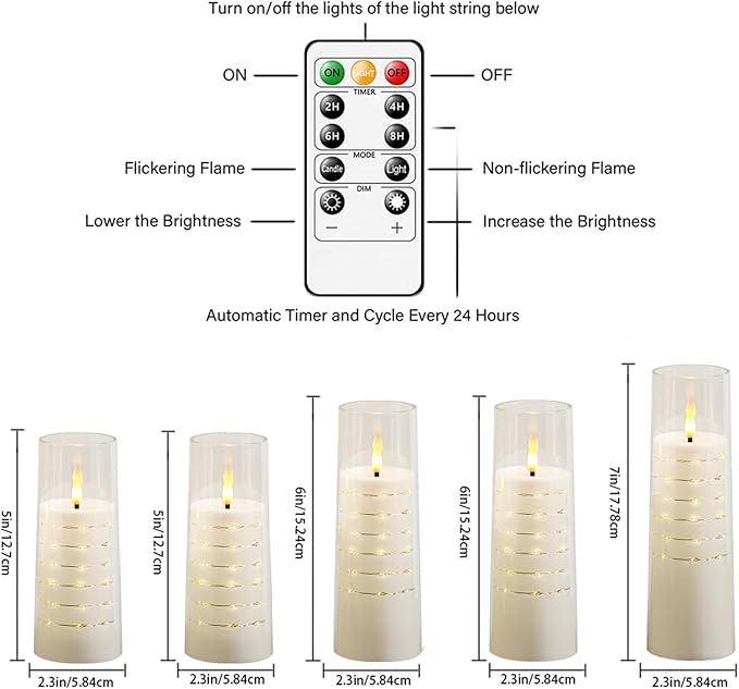 Flameless Candles with Embedded Star String - Flow Flicker Battery LED Candles, Realistic Flame,White Set of 5 | Holiday Decoration, Wedding, Party Adding to The Family Atmosphere